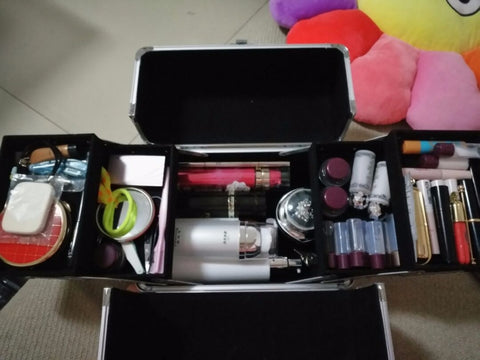 Portable Professional Silver Cosmetics Box